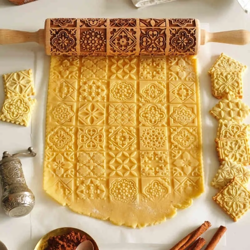 Pin rotolamento in legno in rilievo con motivo cottura biscotti tagliatella biscotto fondente torta pasta pasta colorata in legno colorato perno 210401