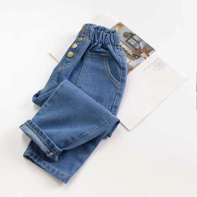 Sommer Herbst Baby/Kleinkind Fronttasche Design Highwaist Jeans Böden für Baby Jungen und Mädchen Kinder Kleidung 210528