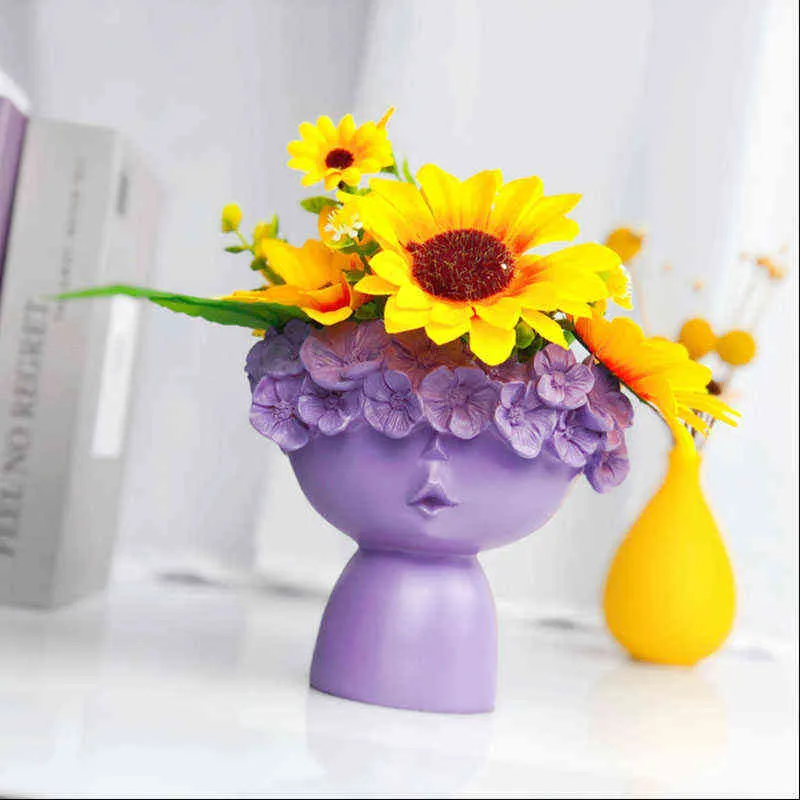 Résine Vase Style Européen Décor À La Maison Chambre Décoration Pot De Fleur Sculpture Statue Maquillage Brosse Titulaire Boîte De Rangement Bureau Artisanat 211215