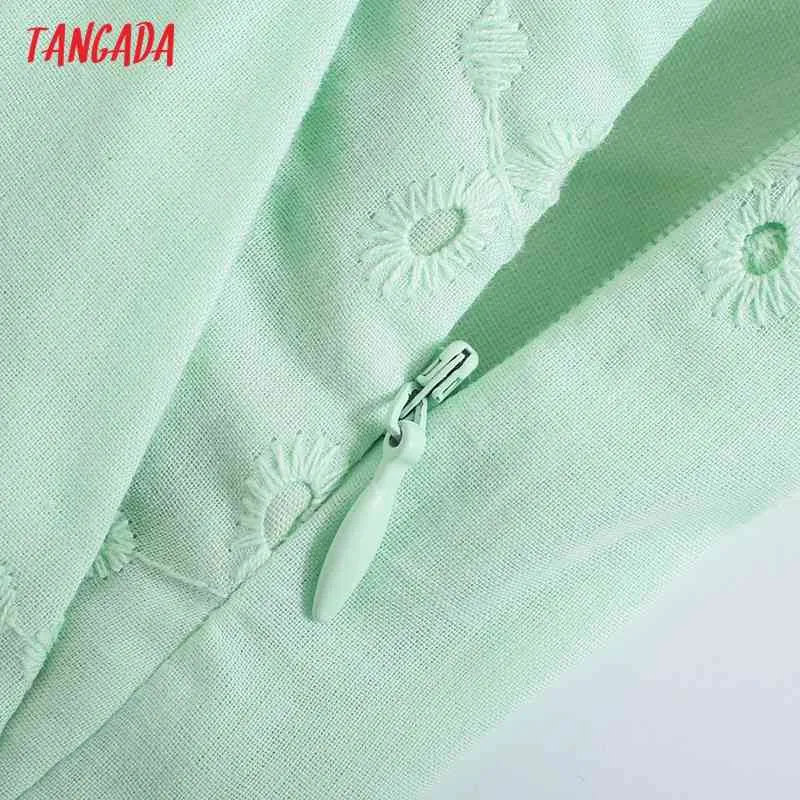 Conjunto de dos piezas de chándal de verano para mujer, camisa corta y pantalones cortos con bordado verde Retro JE72 210416