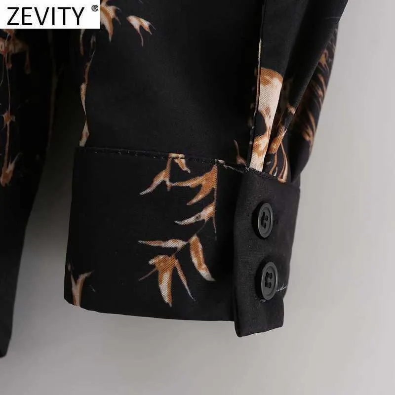 Zevity Mulheres Vintage Digitalimagem Impressão Casual Camisa Peito Camisa Feminina Manga Longa Blusa Roupas Chic Chamise Tops LS9064 210603