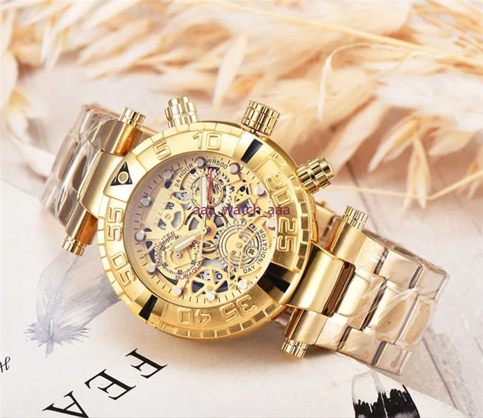 Reserva invicta SUBAQUA NOMAI Dial Super calidad reloj de hombre acero de tungsteno multifunción reloj de cuarzo dorado 273u