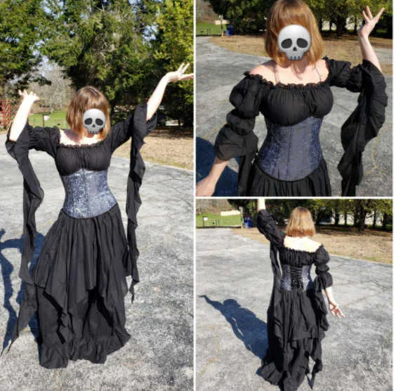 Vintage wiktoriańska średniowieczna sukienka Renesansowa czarna gotycka sukienka Kobiety Cosplay Halloween kostium Prom Księżniczka Plus Size 5xl G2096397