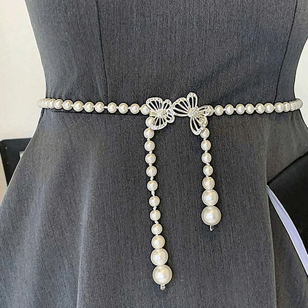 ボディチェーン多層真珠の蝶チェストチェーンベリーチェーン用女性ガールドレス装飾ウエストベルトG1026