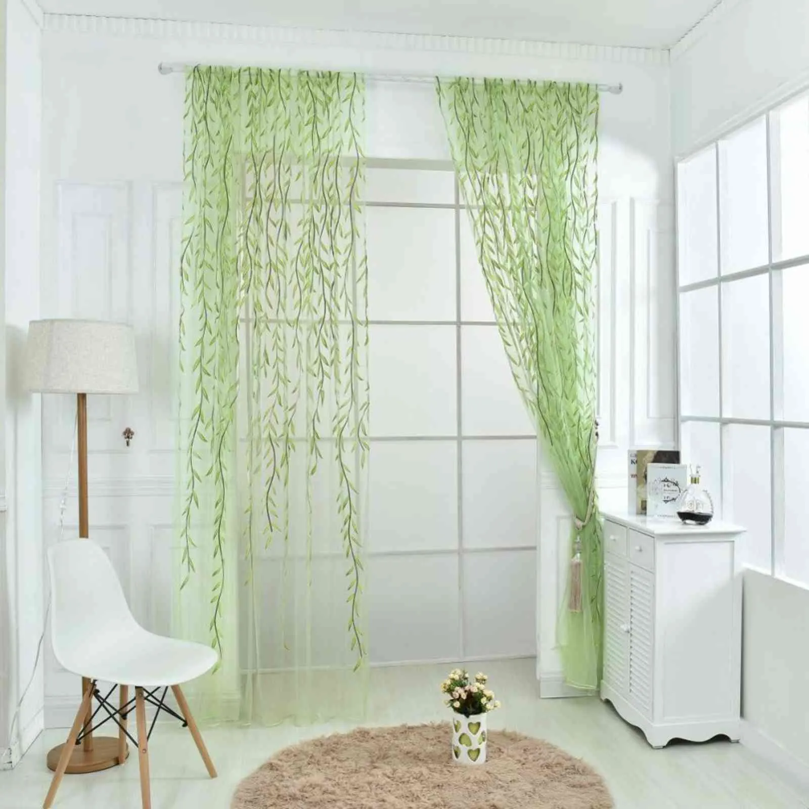 Wicker Sheer Curtain French Window Pastoral Style Flowers Printed Gauze Curtains Screen for Living Room Bedroom Home Decoration3153