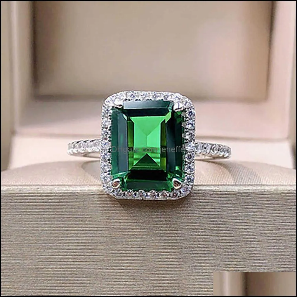Vintage 100% Solid 925 Sterling Silver 8*10mm Emerald Ruby Gemstone Wedding Party Rings for Women Lab Diamond Fine Jewelry Gifts Y0611