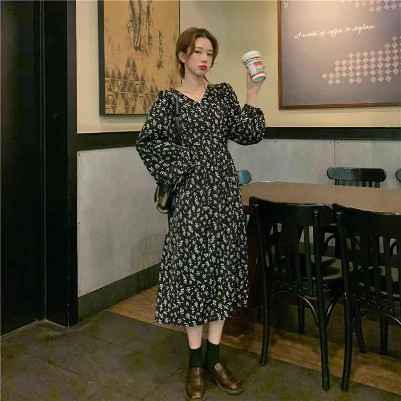 Large Size 4XL Women's Dress Spring Versatile Long Sleeve Floral Woman Loose and Thin Vestido De Mujer 13012 210427