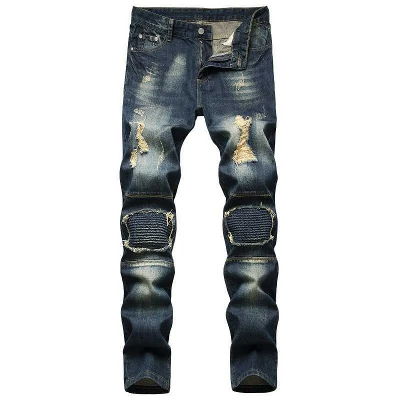 Män mode retro jeans mens elastiska smala raka biker jeans manlig denim casual bomullsbyxor Vaqueros hombreen plus storlek 42 x0621