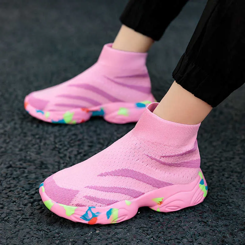 Çocuklar Ayakkabı Çocuk Çorap Sneakers Yüksek Üst Erkek Okul Ayakkabı Siyah Tasarımcı Yumuşak Kızlar Spor Sneakers Toddler Tenis Infantil 210729