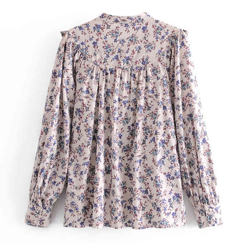 Spring Autumn Women Casual Loose Floral Print Long Sleeve Tops Vintage Stand Collar Bohemia Holiday Shirt 210423
