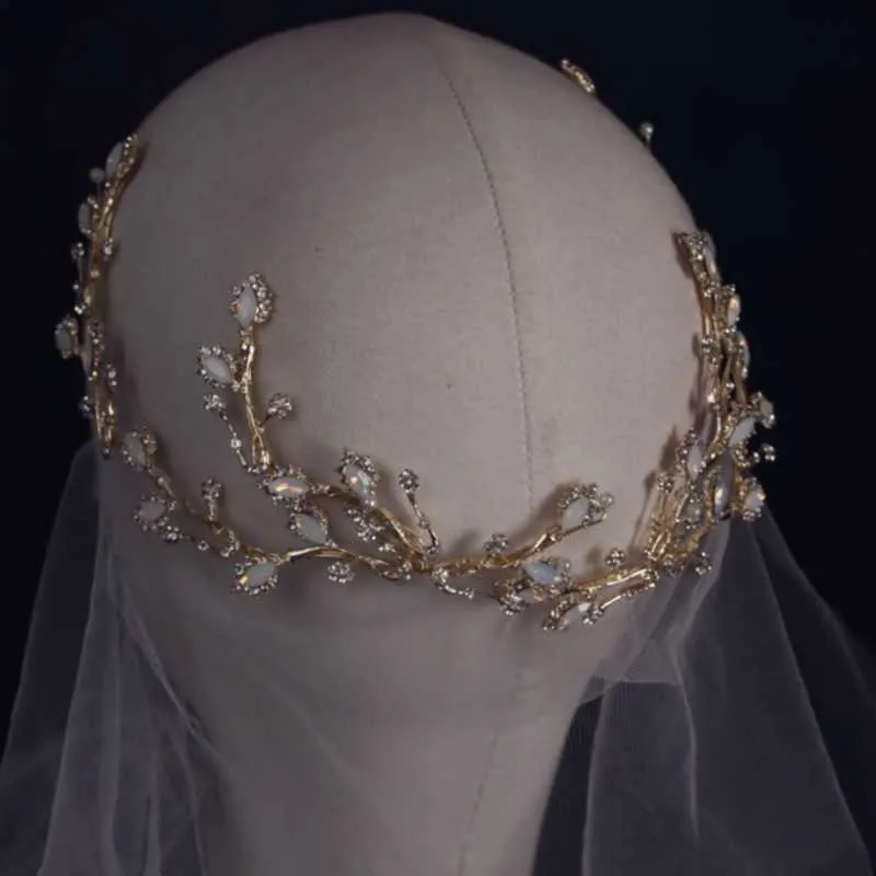 Ligth Gold Color Ramo Nupcial Cabelo Nupcial Pins Opal Cristal Casamento Headpiece Handmade Mulheres Crown Crown Accessories X0625