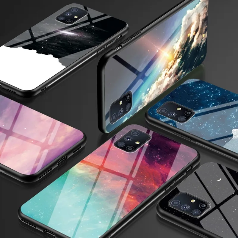 Samsung Galaxy M31 M31S A31ケースの症例サムスンA31 M31 Sのための硬いファッションの色の星空のスカイ強化ガラスバック電話カバー