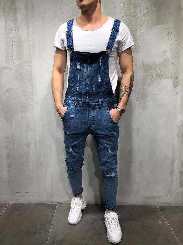 Fashion Men's Ripped Jeans Jumpsuits Hi Street Distressed Denim Bib Overalls for Man Suspender Pants Patchwork Jeans Size S-XXXL X0621