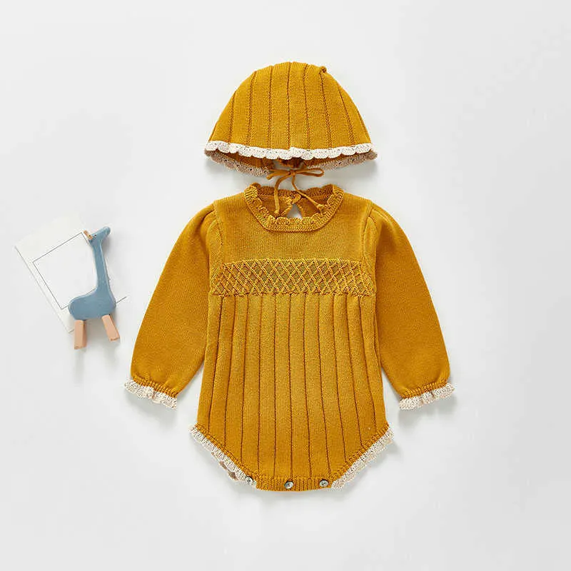 Urso líder outono inverno toddler bebê malha macacão infantil roupas casuais com chapéu nascido meninas meninos estilo coreano bodysuits 210708