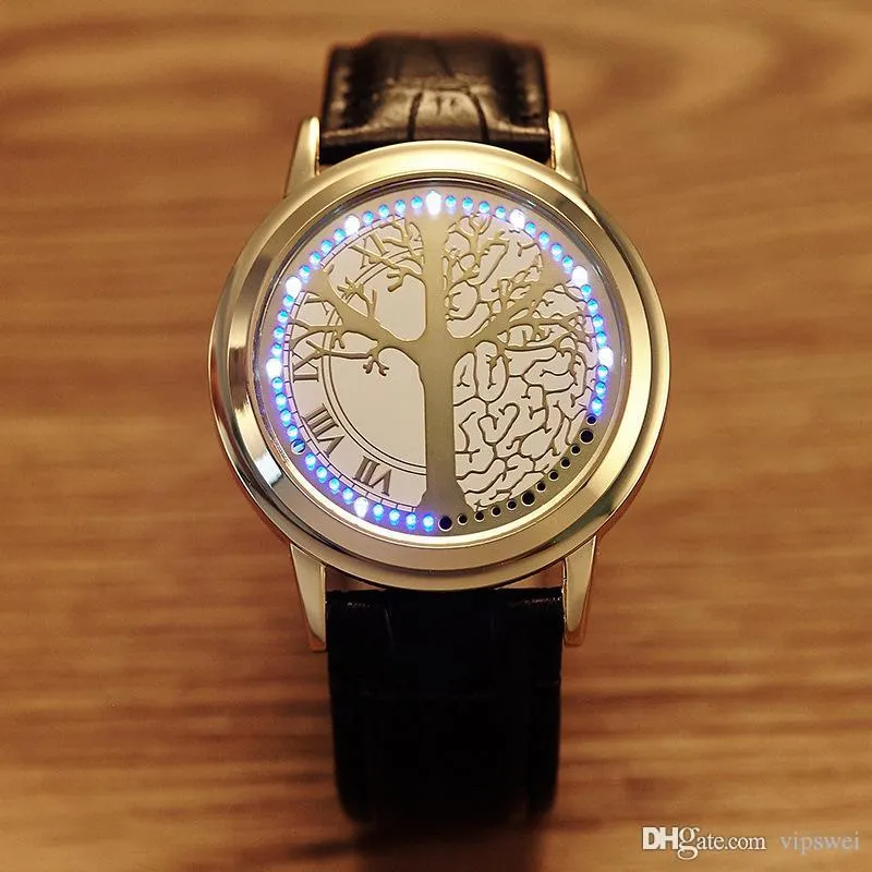 Unissex minimalista toque led grande árvore relógios moda homem e mulher casal relógio eletrônico casual display exclusivo o mais especial294s
