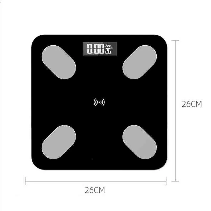 Digital viktskala Bluetooth-kompatibel app Kroppsfettskala BMI Smart elektronisk skala Hem Badrumsvågstemperatur Display H1229