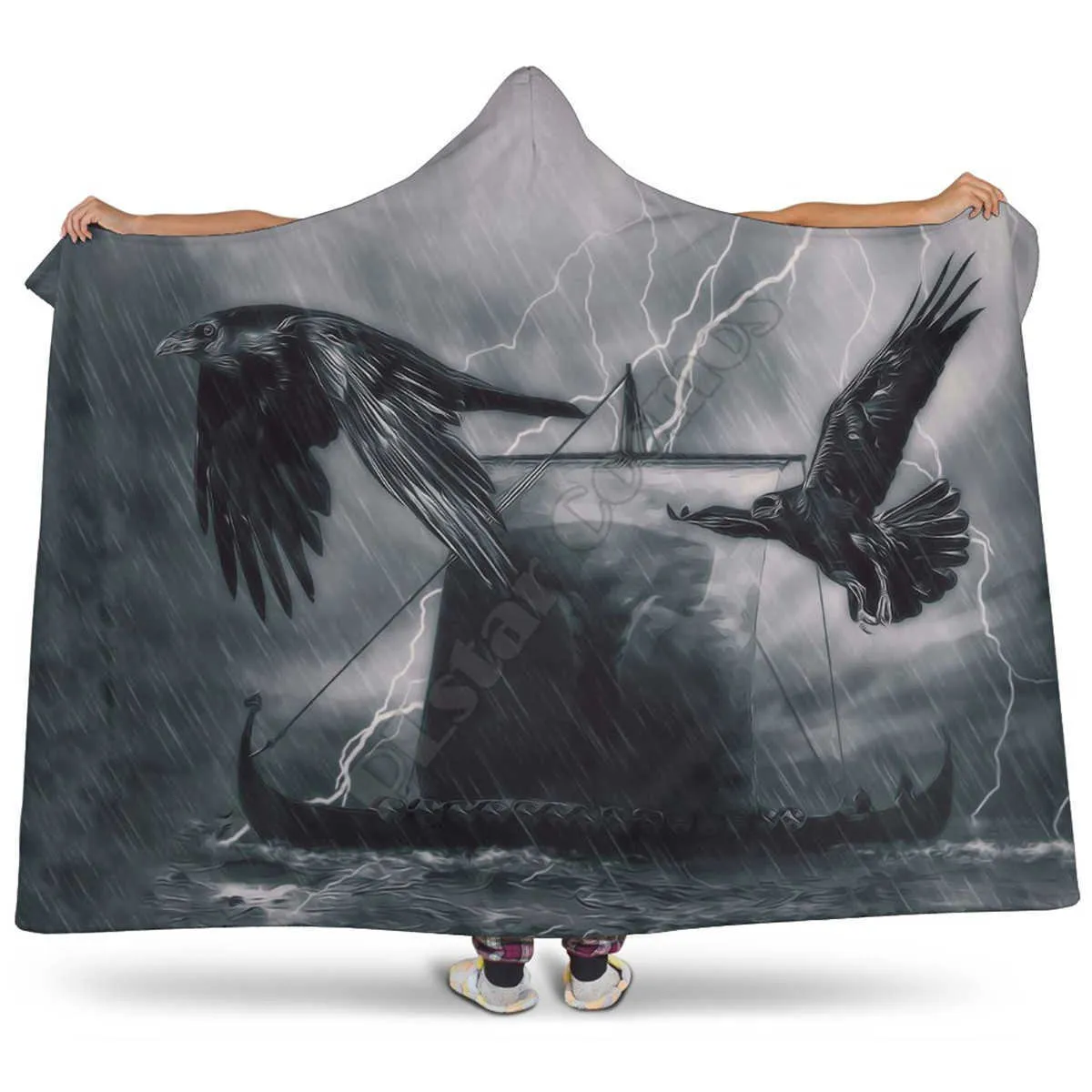 Viking tattoo Character Hooded Blanket Adult colorful child Sherpa Fleece Wearable Blanket Microfiber Bedding style2 2110198175846