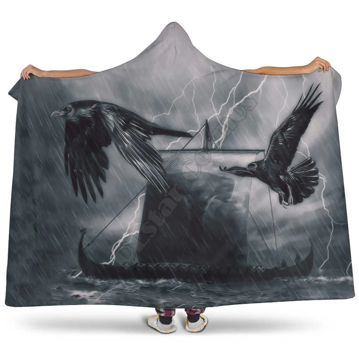 Viking tattoo Character Hooded Blanket Adult colorful child Sherpa Fleece Wearable Blanket Microfiber Bedding style-2 211019