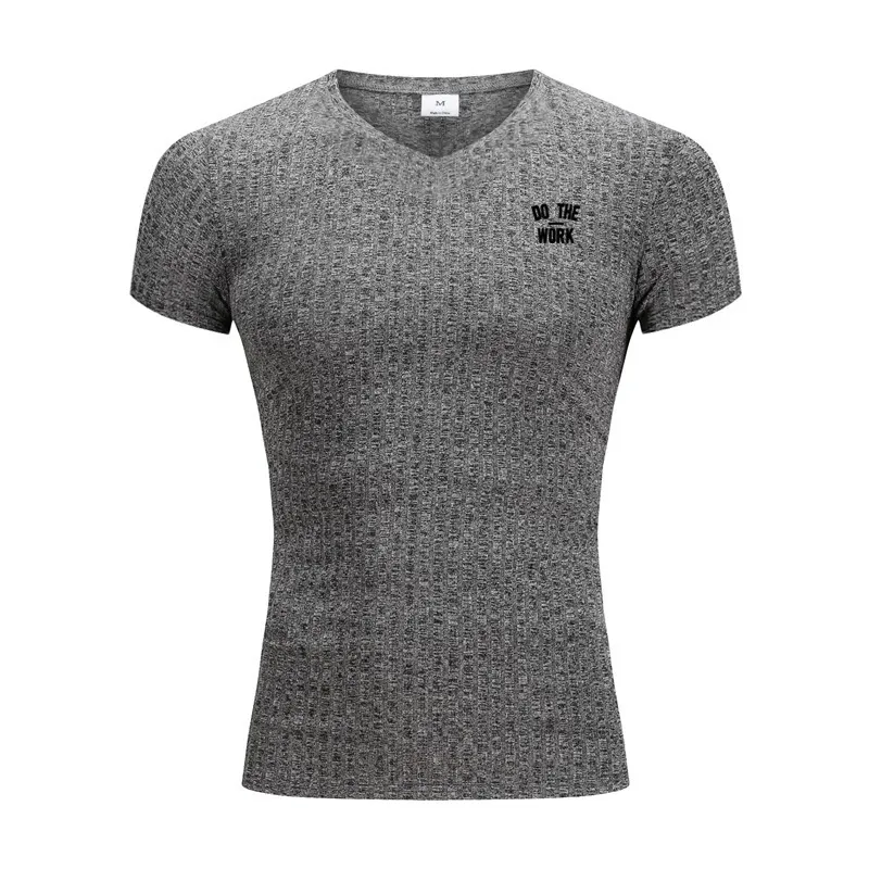 Gym T-shirt Männer V-ausschnitt Kurzarm Gestrickte T-shirt Sport Slim Fit T-shirt Männliche Sommer Bodybuilding Workout Fitness kleidung 210421