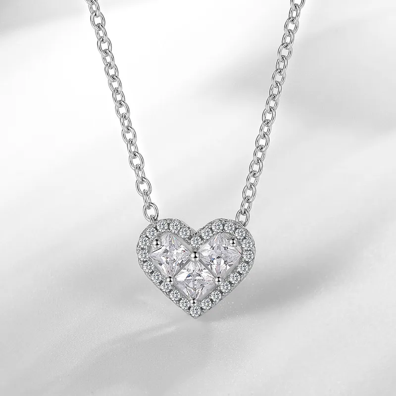 Luxury Women 925 Sterling Silver Cubic Zircon Necklace Pendant Set Romantic Heart Design Gift Jewelry Wedding Halsband XDZ076242R