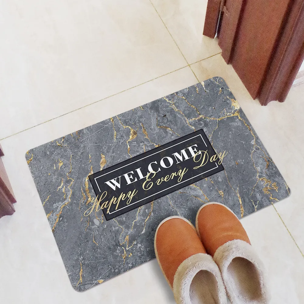 Welcome Letter Marble Print Kitchen Mat Entrance Doormats Non Slip Absorbent Bath Mats Hallway Floor Cushion Modern Home Decor