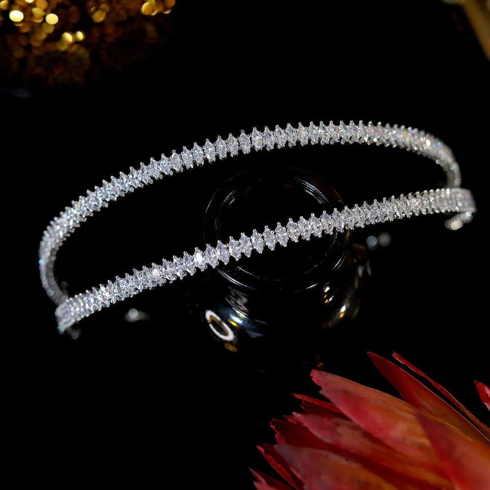 Asnora Brilhante Cristal Headscarf Casamento Headdress 2 Nível de Água Gota de Água Coroa Bordada Princesa Headdress Prom Jóias A0103 x0625