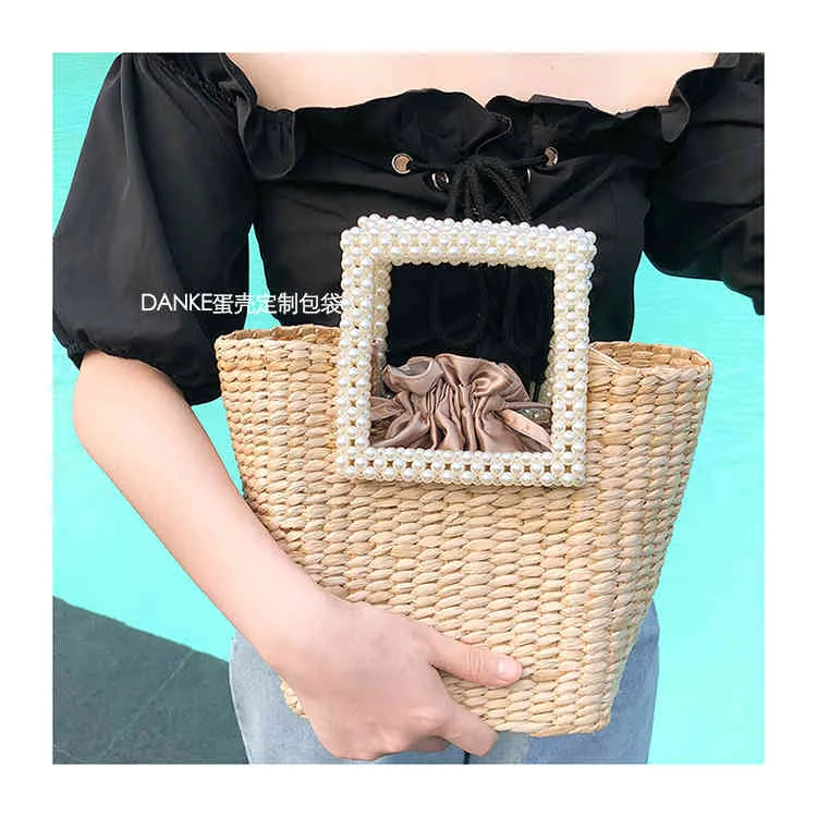 Pearle di moda maneggiano borse da donna Rattan borsette di lusso in tevosa spalla intrecciata borse da crossbody lady Summer Beach Bali Straw Bag C09382133