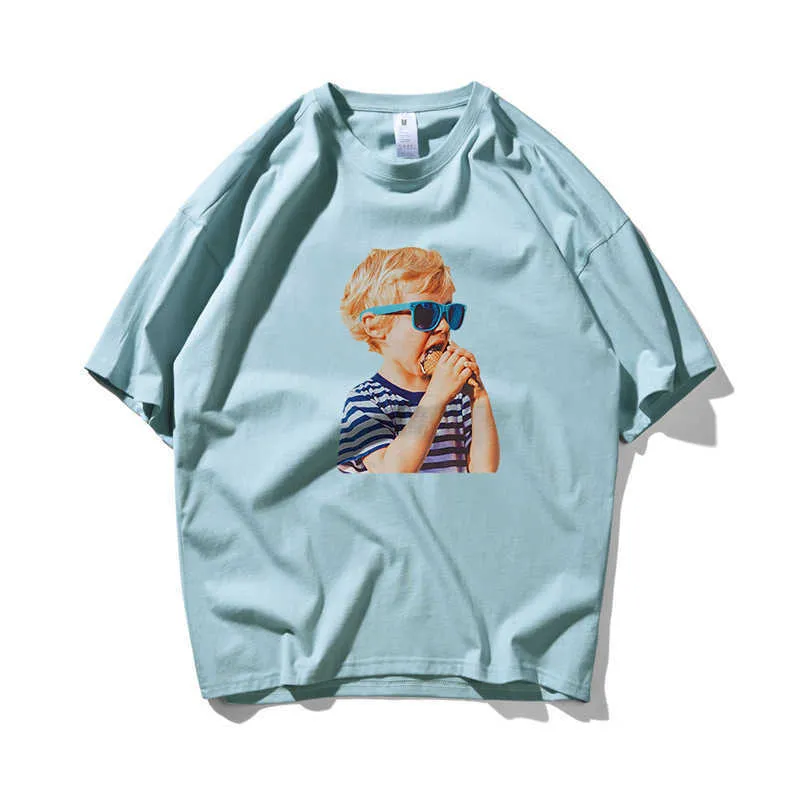 Ice Cream Occhiali da sole Boy Hip Hop T-shirt oversize Uomo Streetwear T-shirt coreana dipinta a mano T-shirt allentata in cotone a maniche corte 210603