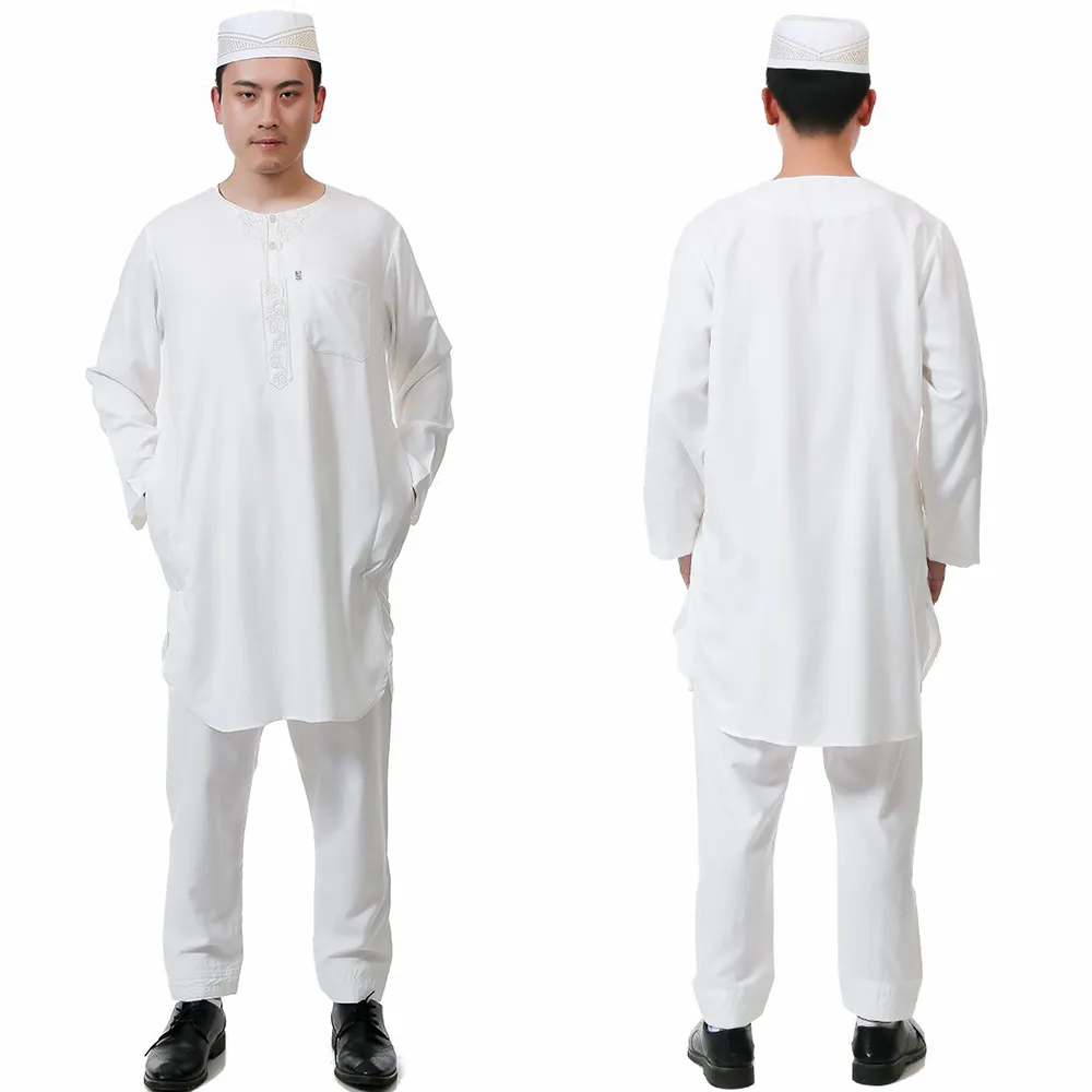 Bangladesh arabiska Thobe 2 stycken set muslimska män Pakistan islamiska kläder Man arabiska Qamis Kaftan Hombre Djellaba Homme Kurta283A