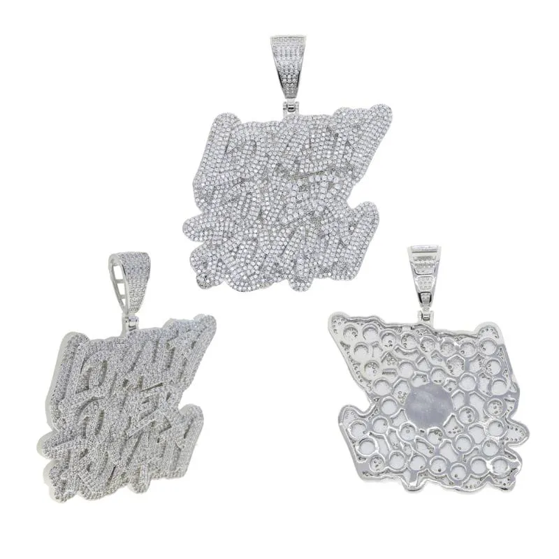 Chaînes deux tons couleur glacée fidélité sur la lettre de royauté pendentif collier hip hop bling cubique zircone lettres charme hommes bijoux255y