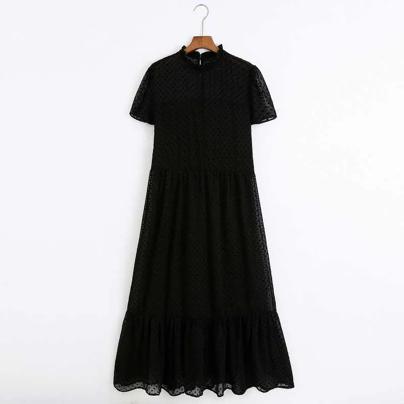 Vrouwen jurken met voering mode strooming polka dots korte mouw chiffon materiaal vrouwelijke zomer lange jurk 210602