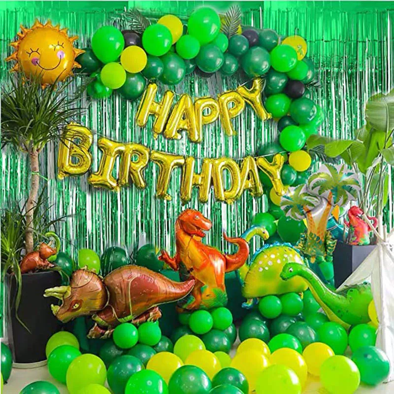 恐竜の誕生日パーティー装飾バルーンアーチガーランドキットハッピーフォイルカーテンディノテーマ有利220217