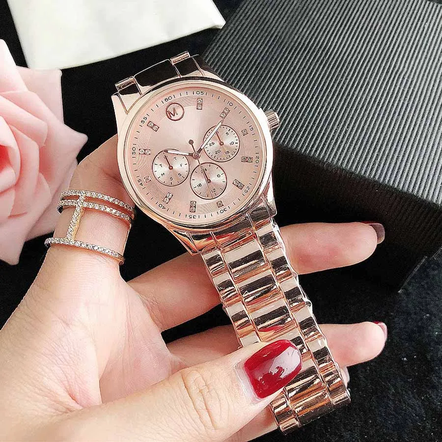 Montres de marque femmes dame fille diamant cristal 3 cadrans Style métal acier bande Quartz montre-bracelet M133
