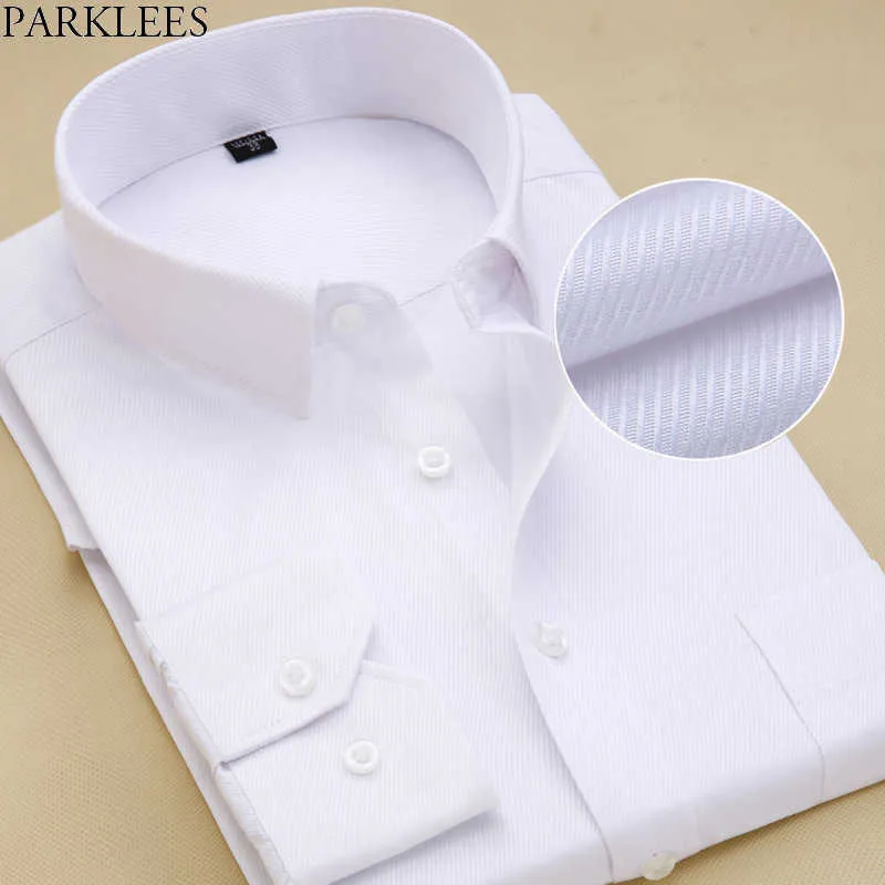 Brand White Men Shirt Long Sleeve Chemise Homme Fashion Business Design Mens Slim Fit Dress Shirts Casual Camisa Social 210809