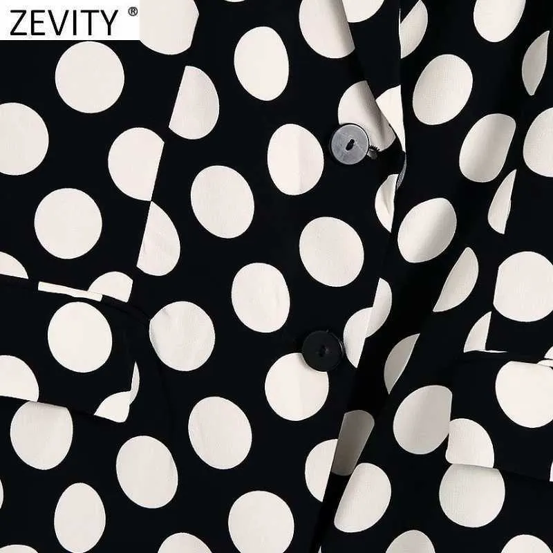 Zevity Women Vintage Polkaドットプリントブレザーコートロングスリーブノッチカラー女性アウターシックスーツVeste CT750 210930