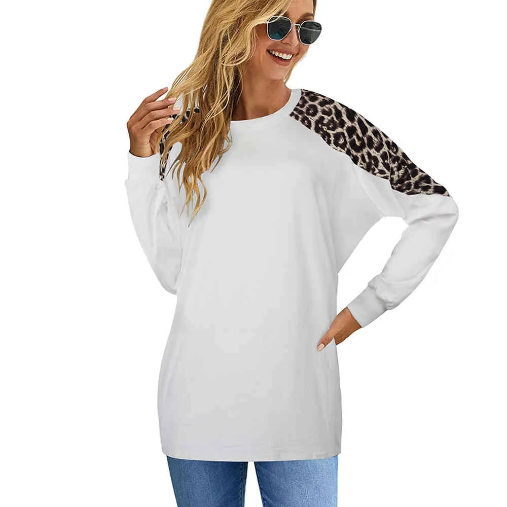 Nice-forever lente vrouwen mode luipaard patchwork casual t-shirts oversized tees tops bty222 210419