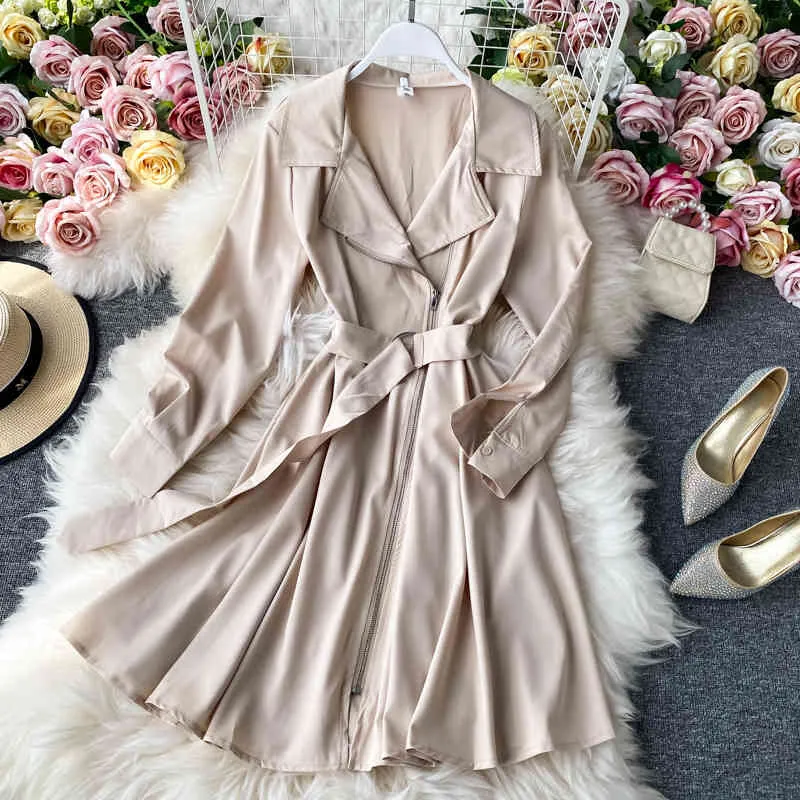 Spring Autumn Women's Coat French Retro Solid Color Lace-up Waist Slimming Jacket Long-sleeved Casual Female Coats LL908 210506