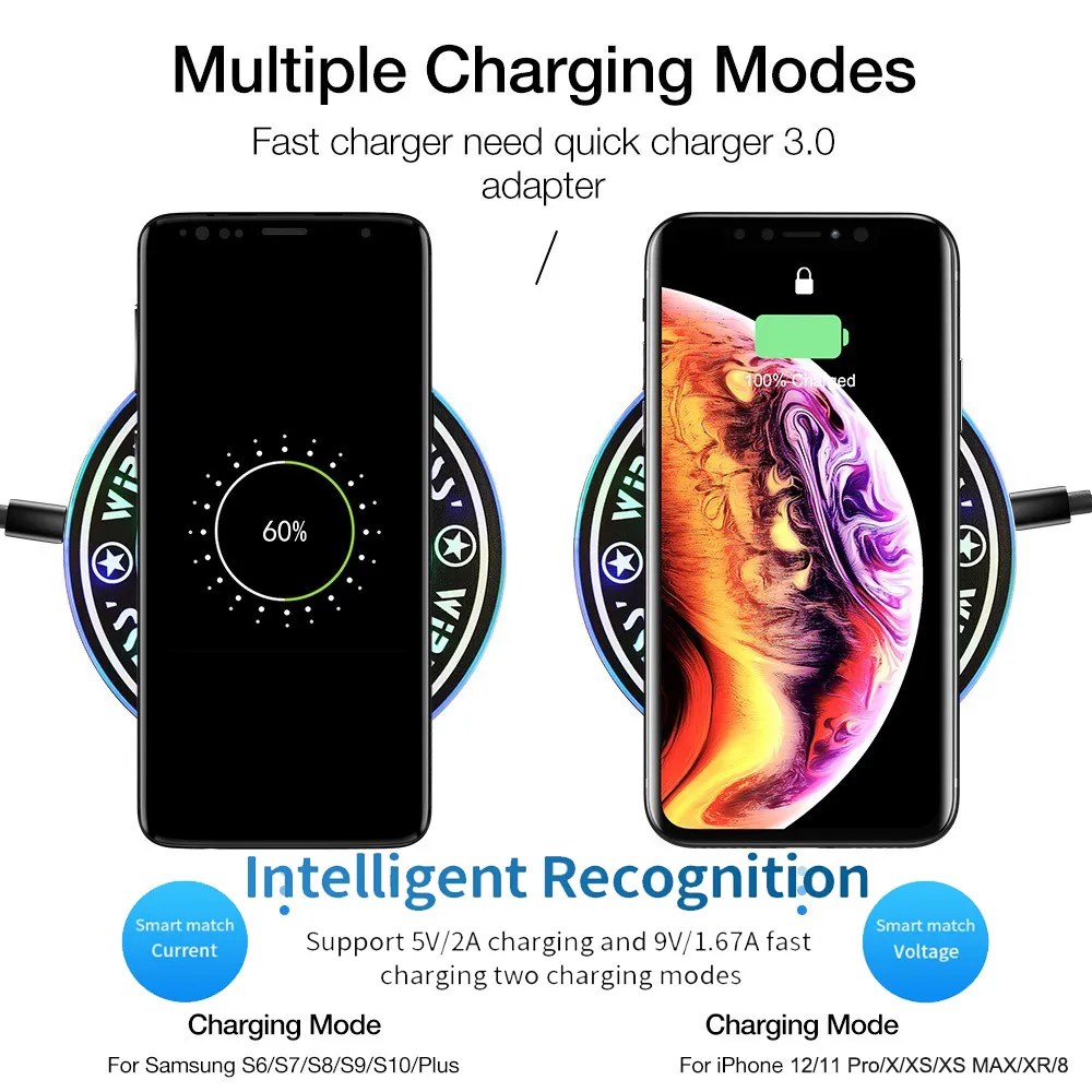 Chargeur LED Golwing Magic Array Qi 10W chargeur sans fil Charge rapide pour iPhone 12 Xiaomi Huawei téléphone portable Charge rapide 1234071