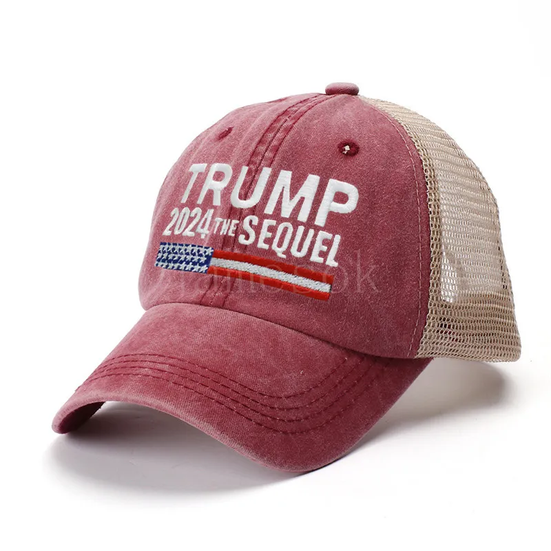 Donald Trump 2024 Baseball Cap de retalhos lavados esportes ao ar livre lados por esportes bordados Trumps a sequência Mesh Hats DD200