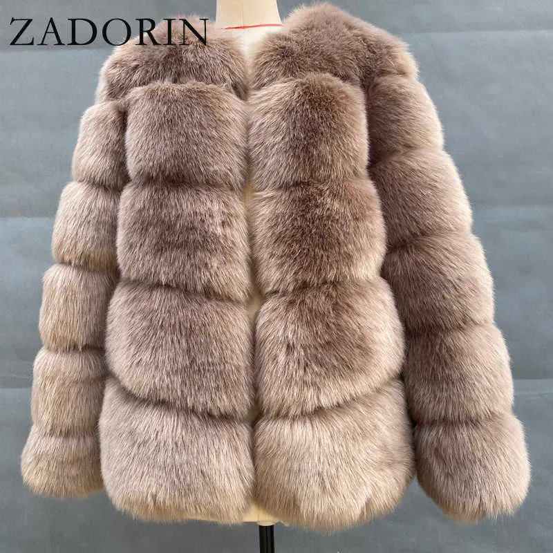 ZADORIN 2021 nueva llegada peludo largo grueso cálido Faux Fox Fur Coat mujer manga larga negro marrón Faux Fur chaqueta invierno prendas de vestir exteriores Y0829