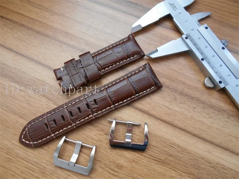 Atacado 24mm Genuine Leather Watch Strap com pincel / polonês fivela cabe 44mm painel relógios preto marrom azul relógio handmade