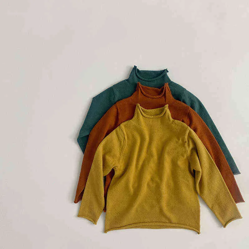 MILANCEL Autunno Abbigliamento bambini Pullover Manica lunga Collo alto Maglione con base elasticizzata in maglia solida 211201