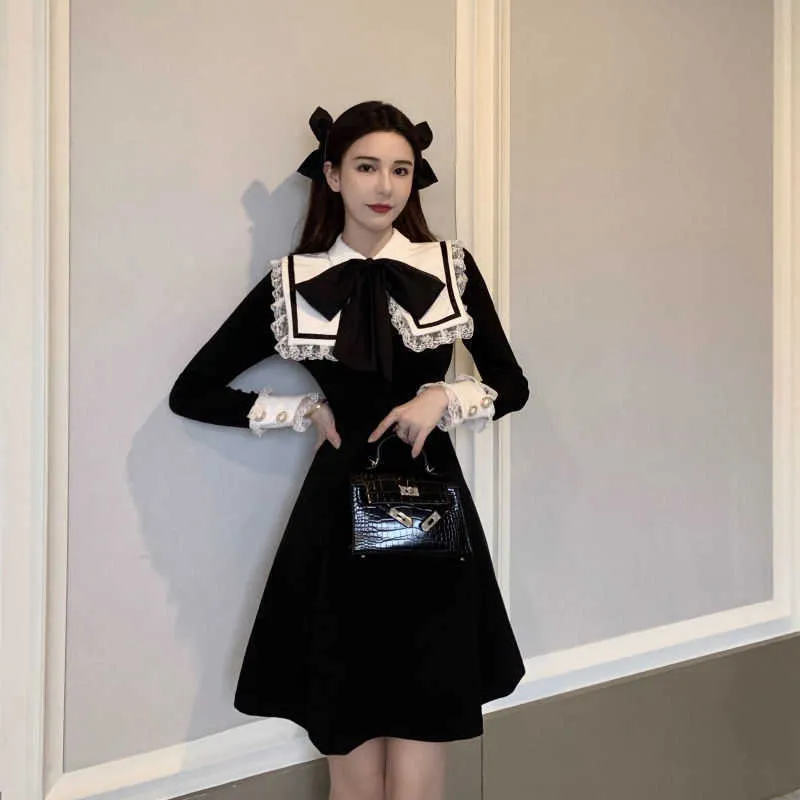 Französisch Spitze Elegante Dres Schwarz Gotik Designer Mini Vintage Koreanische Frühlingskleidung Damen 210604