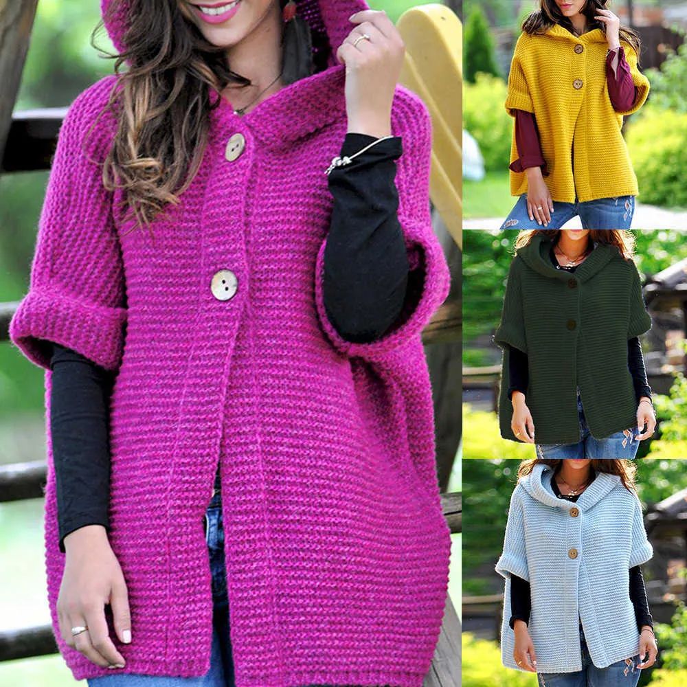 Maglione cardigan con cappuccio lavorato a maglia da donna Inverno Autunno rosa verde Caldo allentato Capispalla Maglieria Cappotto pull femme nouveaute 210604