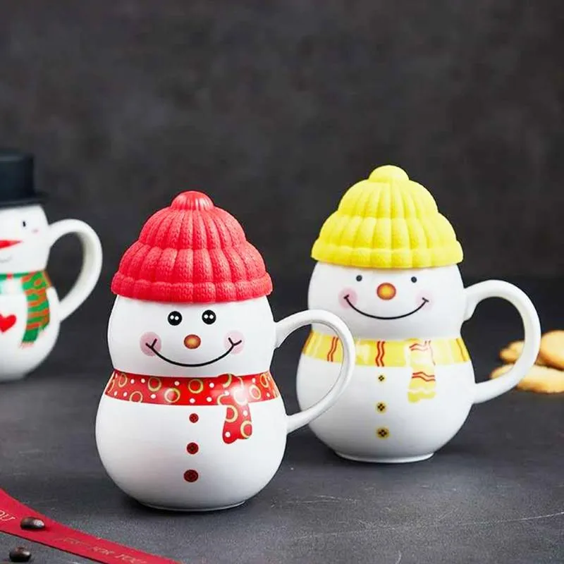 Canecas 9 tipos de caneca de café cerâmica criativa Natal dos desenhos animados boneco de neve copo de água com tampa garrafa de casa ano 2022 presentes273p