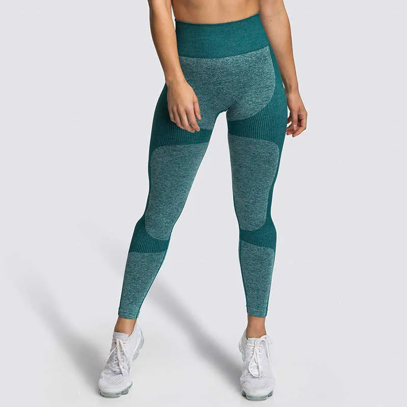 Leggings patchwork Donna Fitness Stampa senza cuciture Pantaloni da palestra allenamento push-up a vita alta Bicolore 210925