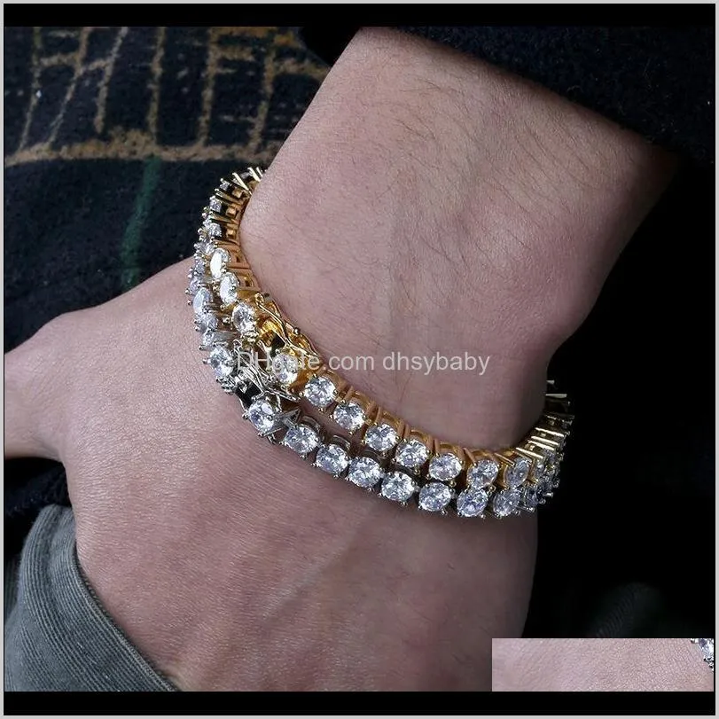 Designer Hip Hop Jewelry Men Diamond Tennis Bracelet Iced Out Bling Bangles Love Luxury Charm Bracelets Pour Hommes Gold S351I