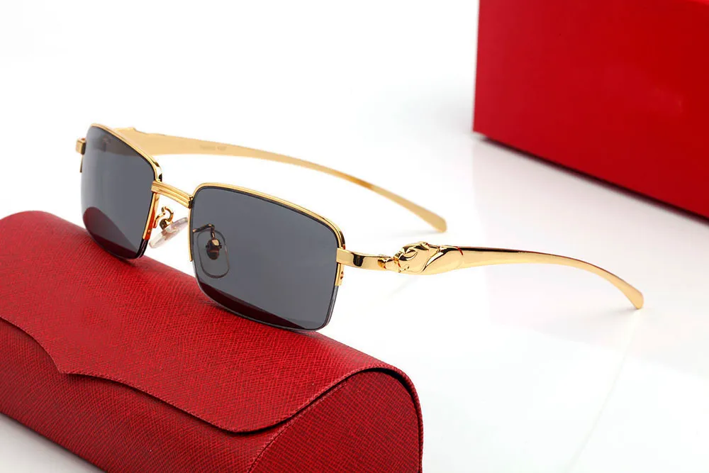 Designer zonnebril luipaard hoofd vierkante gradiëntlenzen heren- en damesmode bril goud zilver metalen frame frameloze rectangu224S