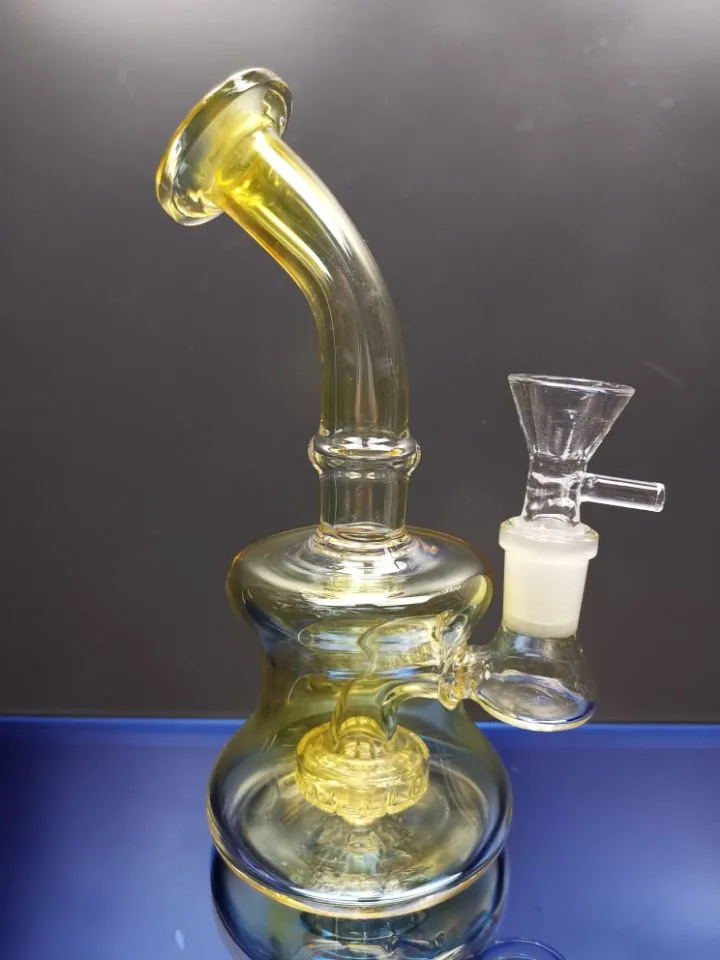 Bongs en verre jaune brûleur à mazout eau bong percolateur bongs avec bol recycler les plates-formes pétrolières narguilé avec joint de 14,4 mm sestshop