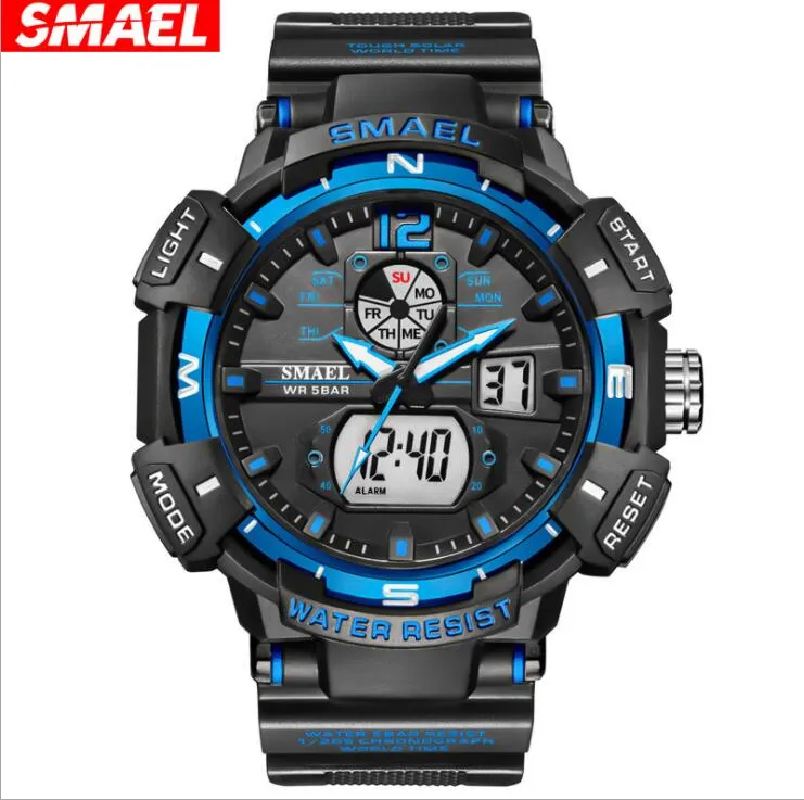 S Smael 8045 Dual Display Watches Sports Luminous Discal الطالب في الهواء الطلق ذكر مراقبة إلكترونية Reloj Hombre Wristwatch 50m1722